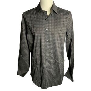 Alfani Slim Fit Button Up Dress Shirt M Grey Geometric Long Sleeves Stretch